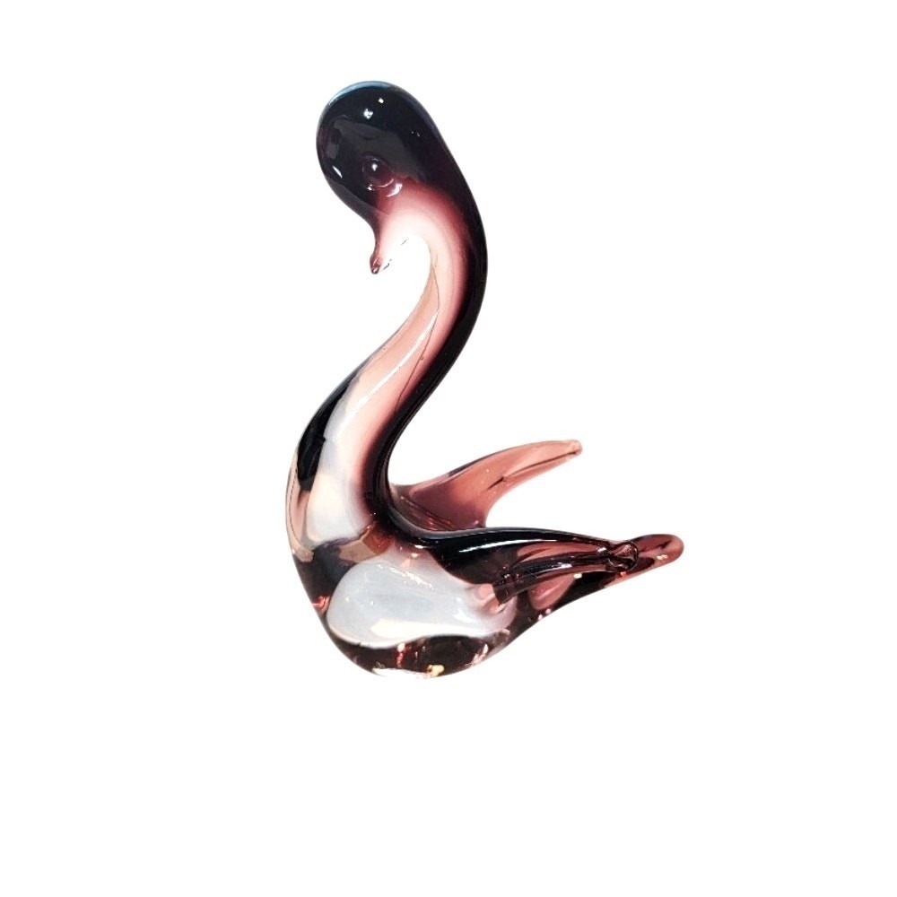 Murano Swan Art Glass Italian Amethyst 5.25" Home Decor Collectible